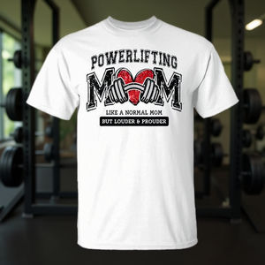 T-Shirt per la Festa della Mamma con Scritta 'Powerlifting Mom Heart', per Uso Promozionale - Product Image 3