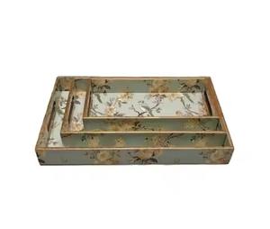 Plateau de service à thé en bois naturel avec motif imprimé en émail, pour le bureau, les festivals, les mariages - Product Image 3