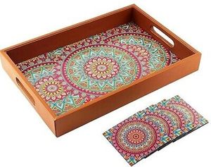 ถาดไม้พิมพ์ลายทรงกลมถาดเสิร์ฟไม้ถาดใส่อาหารเช้าทำจากไม้ - Product Image 5
