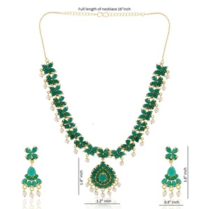 Indian Gold Plated Green Crystal Rhinestone Pearl Choker Pendant Necklace Dangle Earring Jewelry <b>Set</b> for <b>Girls</b> - Product Image 4