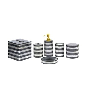Ensemble de salle de bain en marbre blanc et noir, accessoire de salle de bain en marbre, porte-savon, brosse à dents, ensemble distributeur à vendre - Product Image 1