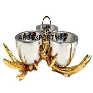 Home and Wedding Decor Tableware Bowl Metal Dry Fruit and Soup Bowl Unique With Gold <b>Stand</b> Silver Mini Birds Designing Bowls - Product Image 2