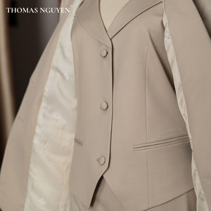 Costume trois pièces femme haute couture Beige sur mesure veste et pantalon en plomb puissant nouvelle Collection féminine - Product Image 5