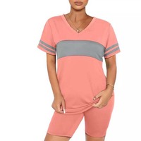 Ensemble deux pièces de motard pour femmes, Logo OEM personnalisé, Short et chemises à col en V, pour l'été, prix de gros
