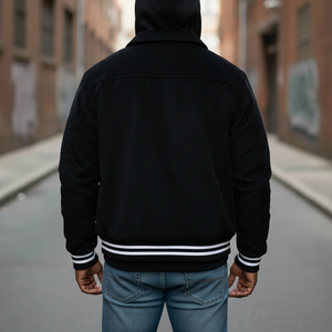 High Quality Custom Canvas Embroidery Logo 100% Wool Solid Color Heavyweight <b>Long</b> Hooded Varsity Winter <b>Jacket</b> for <b>Men</b> - Product Image 5