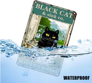Drôle de salle de bain Métal <span class=keywords><strong>Aluminium</strong></span> Vintage Chat Noir Art Signe Mural Slogan 'Wash Your Paws' Convient pour Ferme, Maison, <span class=keywords><strong>Cuisine</strong></span>, - Product Image 6