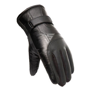 Gant en cuir d'hiver de haute qualité pour hommes avec fermeture à sangle en cuir de vachette véritable/tissu en polyester, doublure intérieure en fourrure - Product Image 2