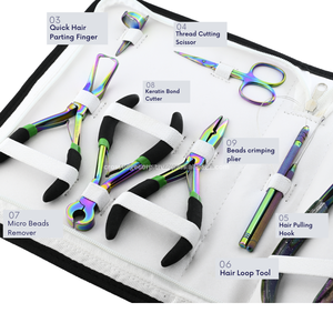 Nouveaux outils d'extension de cheveux multicolore kératine Bond Cutter Micro perles ruban ins dissolvant cheveux tirant crochet trousse à outils acier inoxydable - Product Image 4