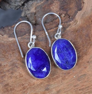 Bijoux faits main mode boucles d'oreilles saphir bleu 925 argent Sterling pierres précieuses crochet boucles d'oreilles forme ovale cadeau pour noël - Product Image 3