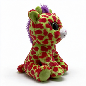 Customized Green Red Spotted Giraffe <b>Plush</b> Toy, Cute Big Black Glitter Eyes Stuffed Safari Animal, Soft Sitting Giraffe Doll - Product Image 3