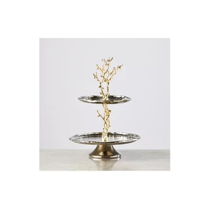 แท่นวางเค้กดีไซน์ต้นไม้พร้อมดอกไม้ชุบทองสำหรับบนโต๊ะอาหารแท่นวางเค้กโลหะสำหรับโรงแรม - Product Image 4