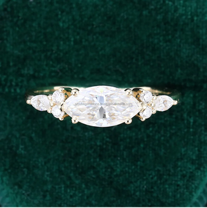 Anillo de diamante de moissanita de corte Marquesa personalizable para mujer, anillo de 6X3MM, oro amarillo de 10K y 18K para boda, compromiso, oro, gran idea de regalo - Product Image 4