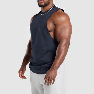 Camiseta de algodón para hombre al por mayor para levantamiento de pesas Chaleco de gimnasio de secado rápido con cuello redondo transpirable camiseta de talla grande - Product Image 2