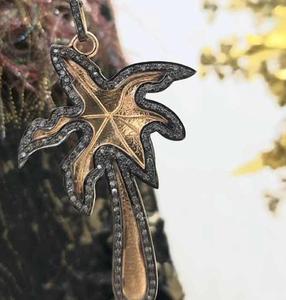 Colgante Vintage de dos tonos de palmera Tropical, Plata de Ley 925, chapado en rodio negro, Joyería de diamantes pavimentados naturales, tamaño de 50x35MM - Product Image 3