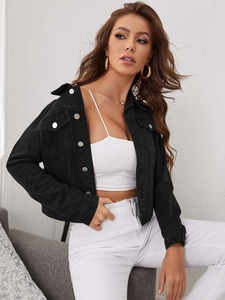 2025 Logotipo personalizado Último diseño Oversize Drop Shoulder Denim Jacket Precio de fábrica Alta calidad Mujeres Chaqueta de mezclilla transpirable - Product Image 4