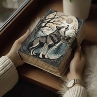 400 pages Journal en cuir sur le thème du loup avec couverture rigide imprimée Grimoire cahier d'horreur journal d'écriture fait à la main Vintage occulte cadeau