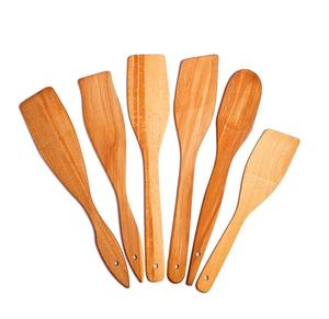 New Kitchen Tools Non-stick Natural Teak Wood 6 Pcs Wooden Cooking Utensils <b>Sets</b> <b>Spatula</b> Spoon <b>Set</b> Wooden - Product Image 4