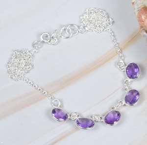 Handcrafted Modern Collection Natural Purple Amethyst Oval Faceted Cut Gemstone <b>Solid</b> 925 Sterling <b>Silver</b> Women's Wedding Gift - Product Image 2