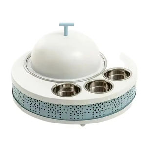 Serveur de nourriture élégant en métal bleu et blanc de forme ronde idéal pour les solutions décoratives de chauffe-plats pour les mariages et les repas d'hôtel - Product Image 1