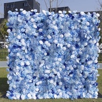 Mur de fleurs artificielles 5D fait main, enroulable, 8ft x 8ft, toile de fond florale en soie blanche et bleue pour décoration de mariage