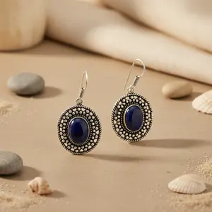 Boucles d'oreilles pendantes en argent 925 pour femmes, lapis-lazuli, quartz or rose, diamant, perle, forme géométrique goutte d'eau, pour mariages, fêtes - Product Image 1