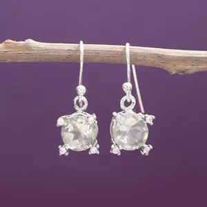 Boucles d'oreilles pendantes en argent et alliage avec améthyste, diamant, perle et zircon - Bijoux en pierres précieuses pour femmes - Product Image 4