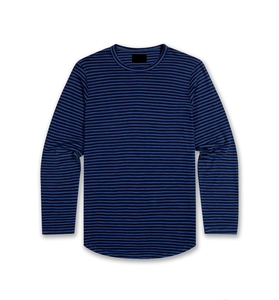 Camiseta de manga larga de talla grande para hombre 100% algodón con diseño único de punto de rayas alimentadoras - Product Image 1