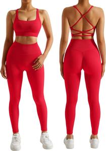 Ensemble de fitness gym à manches longues personnalisé pour femmes, vêtements d'entraînement à taille élastique, ensemble de yoga 2 pièces avec leggings à logo - Product Image 5