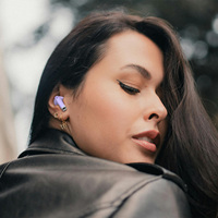 Digitome OEP-02 Earphone nirkabel BT, Headset Gaming Earbuds Tipe C gaya In-Ear dan mikrofon ungu