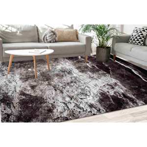Tapis en pierre de marbre noir : Tapis contemporain à motifs en encre d'alcool, avec poils doux - Product Image 1