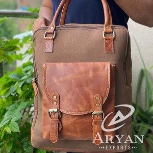 Sac à dos en toile fait main en cuir véritable Sacs indiens décontractés - Product Image 1