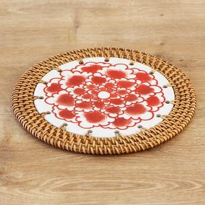 Assiettes rondes en céramique de rotin rouge chargeurs de plaques naturelles en gros pour les décorations de table du dîner - Product Image 5