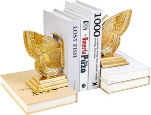 Rustic Butterfly Shine Golden Bookends - Handcrafted Farmhouse Style Book Holders for Home <b>Decor</b> - Product Image 3