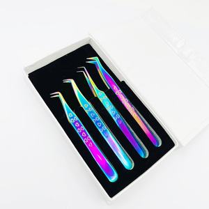 Juego de pinzas de acero inoxidable ecológicas de 4 piezas más vendidas que incluyen pinzas de extensión de pestañas de 90 grados rusas puntiagudas - Product Image 4