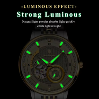 Montre automatique de style luxueux en acier inoxydable, résistante à l'eau, cadran ajouré, boîtier en cristal saphir, fermoir à bouton-poussoir, mode masculine