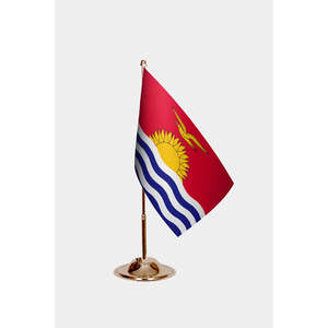 Kiribati Desk <b>Flags</b> Custom Digital Printed Hand <b>Flags</b> Pennant Style with Aluminum <b>Pole</b> Silk Polyester Material <b>for</b> Display - Product Image 2