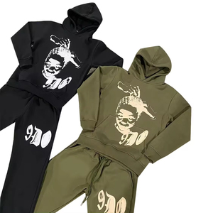 Ensemble de jogging unisexe personnalisé, coupe classique, délavé à l'acide et au pierre, imprimé soyeux, couleur unie, hiver, pour la vente en gros tendance - Product Image 4
