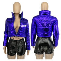Blouson matelassé tendance pour femme en toile brillante et peau de mouton, motif lettres, fabrication OEM, épaules tombantes, personnalisable, effet bulle
