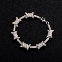 Collier en fil barbelé micro-pavé 10 mm avec zircone cubique 5A, bracelet à maillons épines en laiton plaqué or 14K, ensemble de bijoux pour homme, cadeau pour rappeur