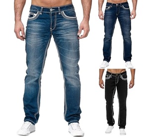 Pantalones vaqueros de pierna ancha de alta calidad hechos a medida Slim Fit Slim Color sólido bolsillos con cremallera hombres pantalones vaqueros Casuales - Product Image 2