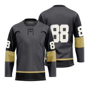 Maillots de hockey sur glace personnalisés de haute qualité en gros, 100 % polyester, écologiques, respirants, à séchage rapide, brodés en sergé - Product Image 2