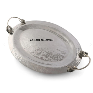 Plateau de service en marbre blanc de bonne qualité fabriqué à la main pour restaurants hôtels vaisselle avec poignée dorée - Product Image 6