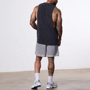 <b>High</b> Quality Quick Dry 100% Cotton Vintage Pigment Dyed Men's Tank <b>Tops</b> Crew <b>Neck</b> With <b>Lace</b> Decoration Loose Fit for Gym Use - Product Image 4