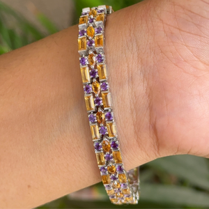 Luxury 925 Sterling <b>Silver</b> Tennis Bracelet Trendy Style <b>Fine</b> <b>Chain</b> Link Genuine Citrine Amethyst Rhodium for Weddings Gift - Product Image 2