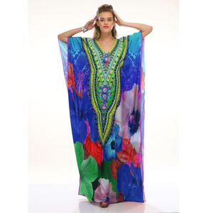 ชุดแมกซี่คาฟตันของผู้หญิงพิมพ์ลายชนเผ่าสดใสชุดเดรสทรงหลวมน้ำหนักเบาฟรีไซส์เสื้อผ้าเซ็กซี่ใส่ไปพักผ่อนในรีสอร์ทชายหาดในฤดูร้อน - Product Image 1