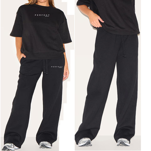 PANTALONS DE TRAVAIL NOIR PUR 2025 T-SHIRT OVERSIZE CLASSIQUE ET PANTALONS DE JAMBES LARGES ENSEMBLE DE JOGGERS DE PRINTEMPS D'ÉTÉ LOGO PERSONNALISÉ - Product Image 2