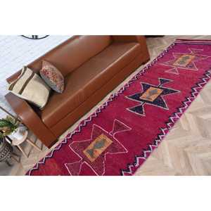 พรมวินเทจสไตล์ตุรกี ลายปะติดปะต่อ เป็นมิตรกับสิ่งแวดล้อม ทำจากขนสัตว์สีแดง พร้อมแผ่นรองหลังทำจากยางลาเท็กซ์ ขนาด 3x11.7 ฟุต สำหรับตกแต่งบ้าน - Product Image 3