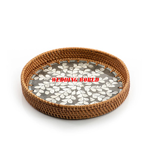 <b>Table</b> Decoration <b>Round</b> Shape Rattan Serving <b>Tray</b> Premium Quality Handmade Designer Platter Set Of Three Wholesale Rattan <b>Tray</b> - Product Image 4