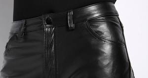 Winter <b>Mens</b> Warm Down Lining Pencil Pants <b>Skinny</b> Long Trousers <b>Men</b> Punk Moto Biker Cowhide Genuine Leather Pants Plus Size 6XL - Product Image 3