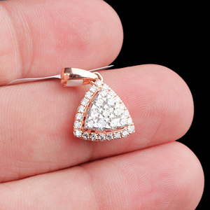 Compra conjuntos de joyas de diamantes en forma de trillón natural de oro rosa precioso de 14K, pendientes y colgantes de joyería de diamantes redondos de corte brillante - Product Image 6